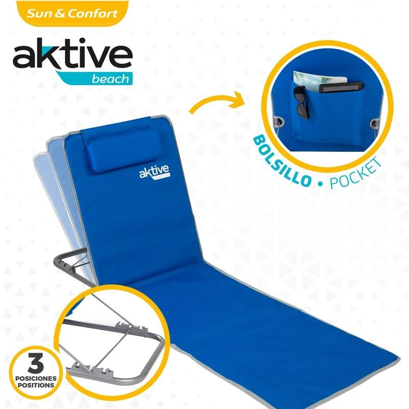 AKTIVE Matelas De Camping Pliable, Dossier Multipositions, Bleu 3 AKTIVE Matelas De Camping Pliable, Dossier Multipositions, Bleu – Image 3