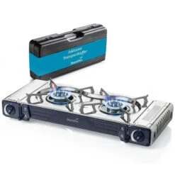 Réchaud à Gaz 2 Feux - Skandika Brann - Camping - Allumage Piezo - Mallette